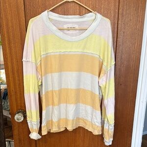 We The Free Striped Yellow and Cream Women's Long Sleeve Tee 100% Cotton Size S